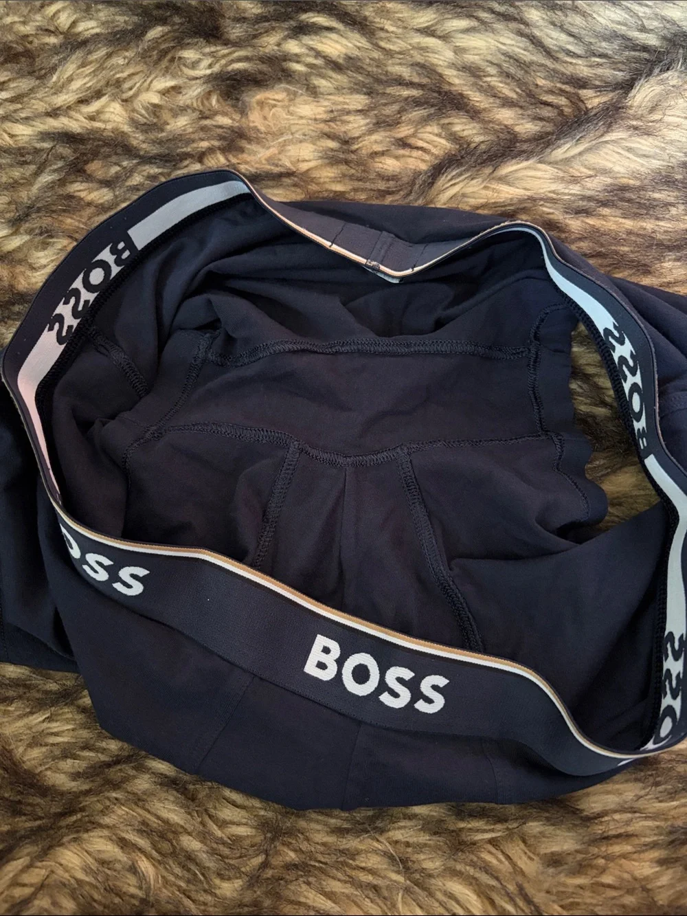BOSS Men's Dark Navy Stretch Boxer Briefs with Branded Waistband Size L